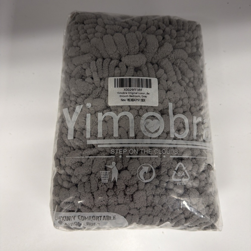 Yimobra gray shaggy chenille bathroom rug packaged for sale